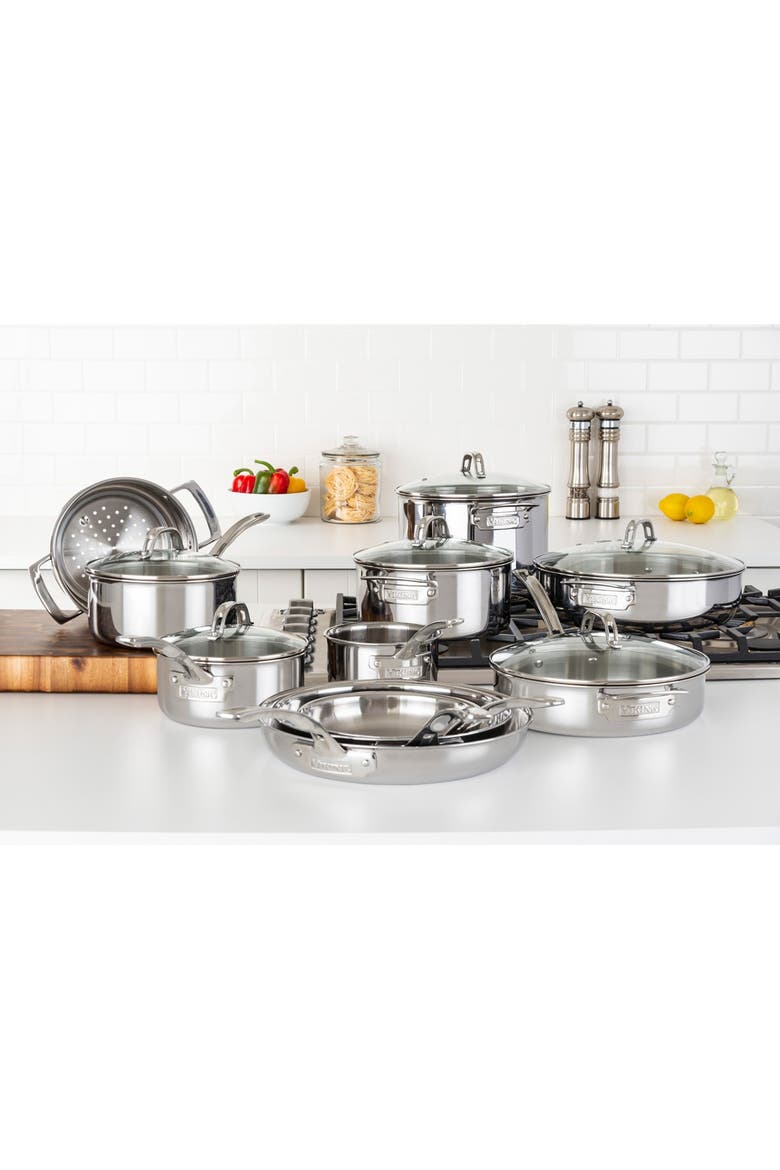 17-Piece 3-Ply Stainless Steel Cookware Set, Alternate, color, SILVER