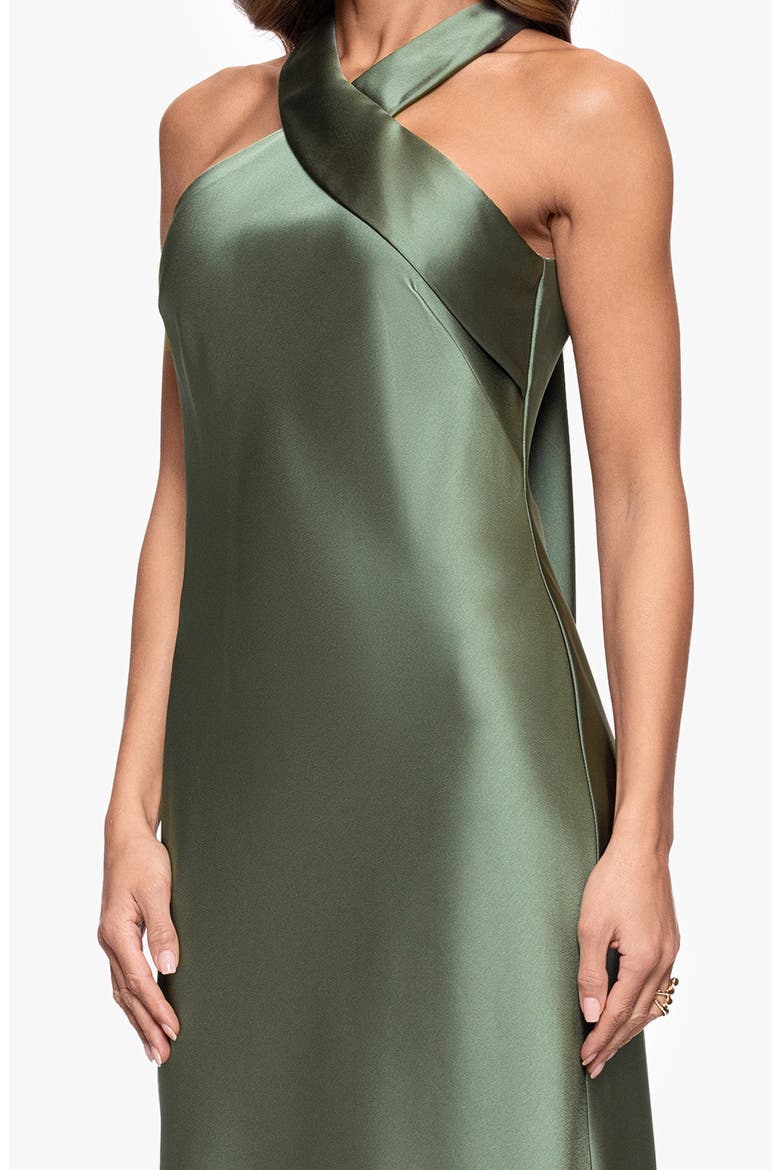 Halter Neck Satin Trumpet Gown, Alternate, color, OLIVE