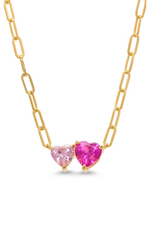 Lily Nily Kids' Double Hearts Cubic Zirconia Necklace In Open Pink