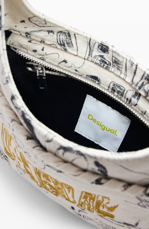 Desigual Lettering Print Shoulder Bag In Sand