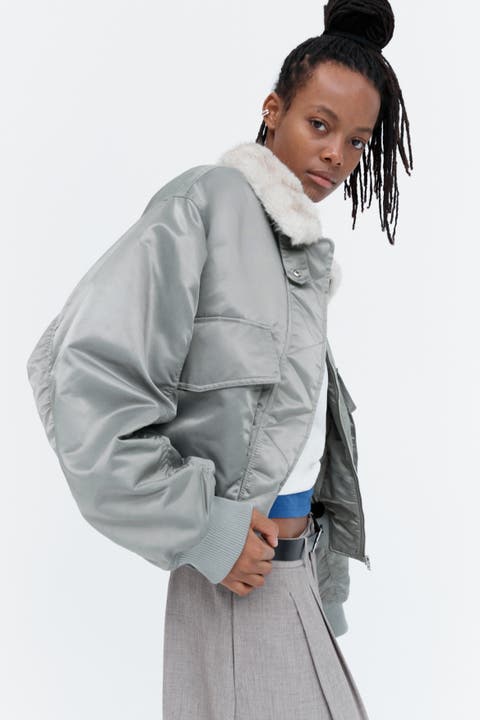 Oversized Bomber Jacket With Fluffy Collar