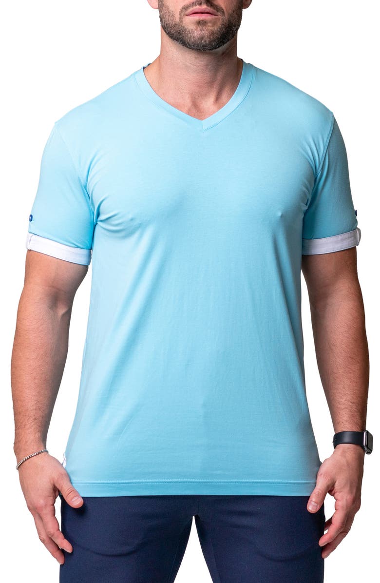Maceoo Vivaldi Solid Camolight Blue V-Neck T-Shirt, Main, color, Blue