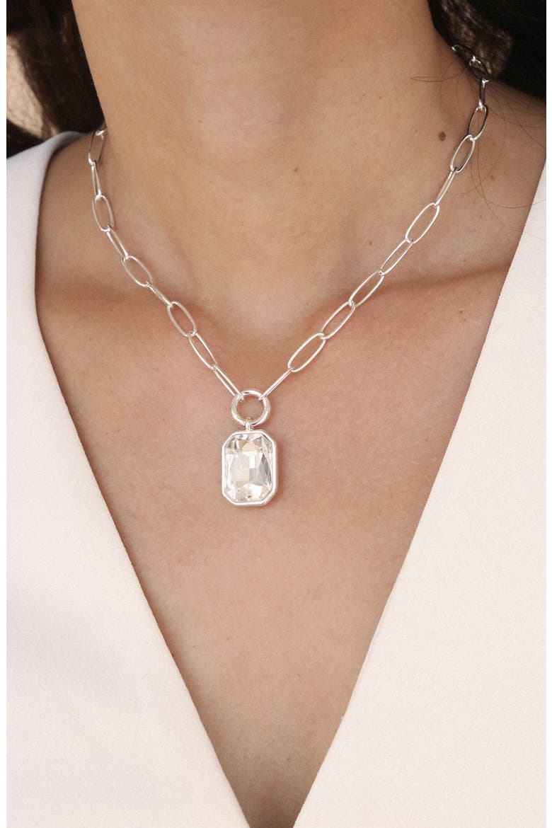 Deco Crystal Pendant Necklace, Alternate, color, SILVER