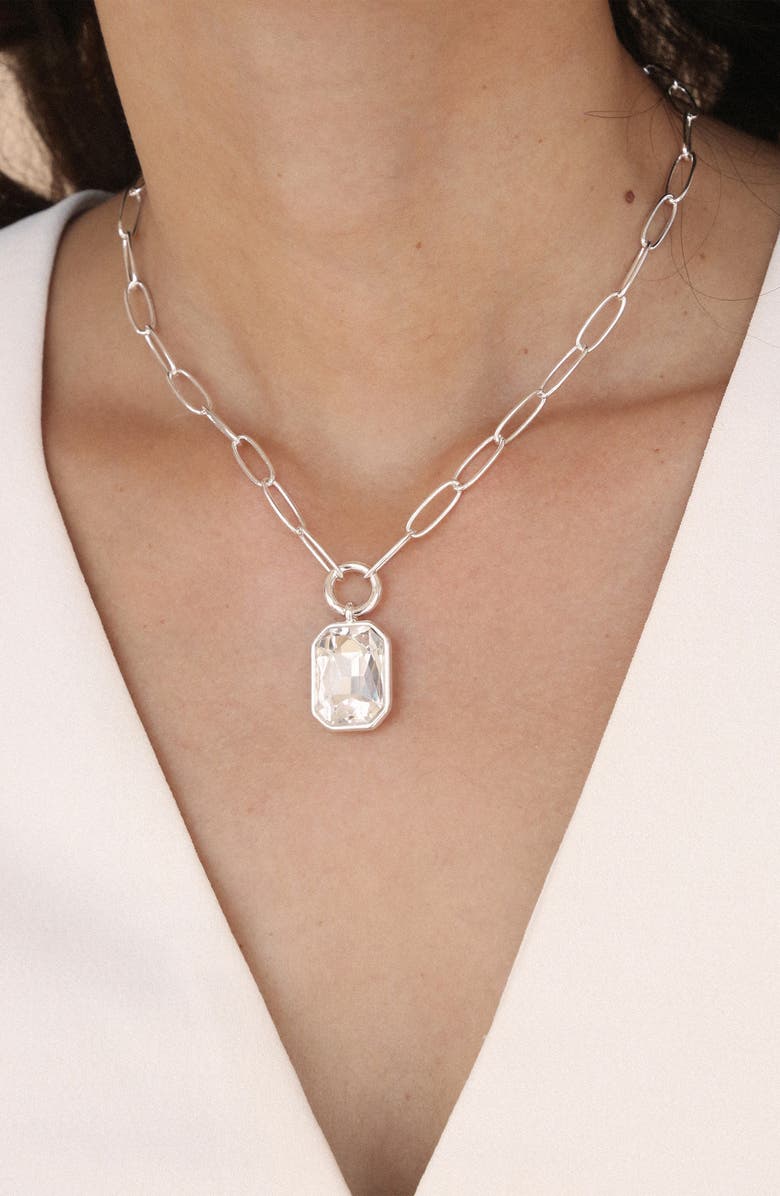 Ettika Deco Crystal Pendant Necklace, Alternate, color, Silver