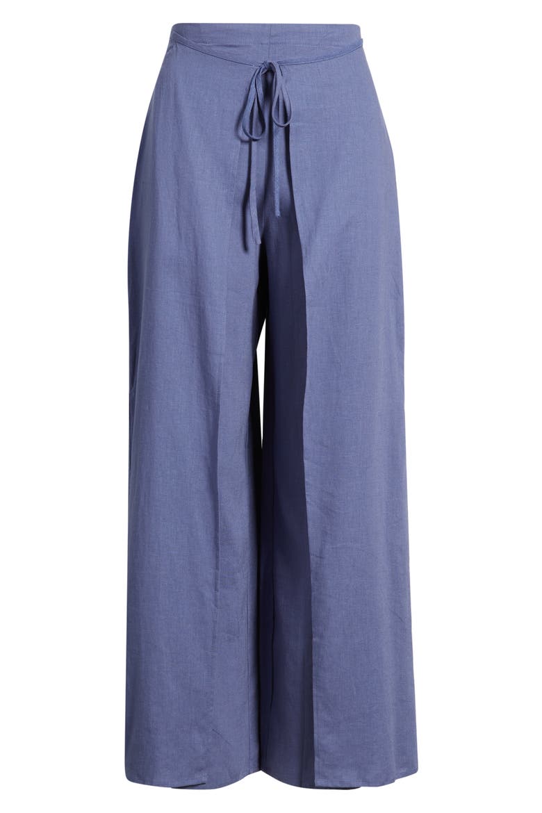 Linen Blend Wrap Pants, Alternate, color, SMOKE