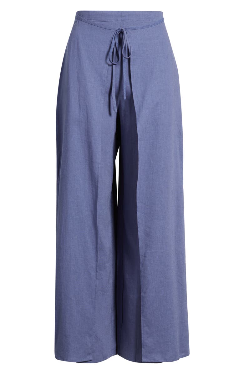 CITY BLUES Linen Blend Wrap Pants, Alternate, color, Smoke