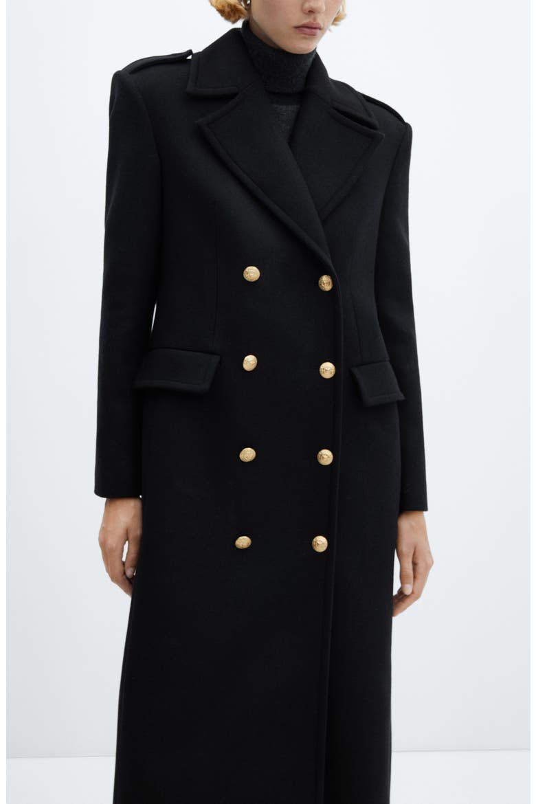Double Breasted Virgin Wool Blend Long Coat, Alternate, color, BLACK