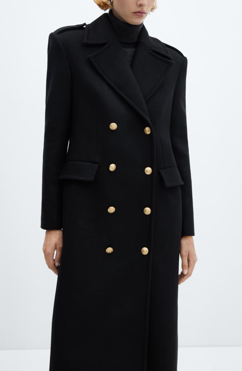 MANGO Double Breasted Virgin Wool Blend Long Coat, Alternate, color,