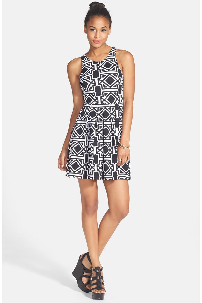 Print Skater Dress, Main, color, BLACK/ WHITE
