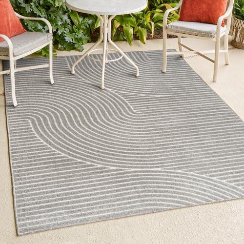 Jonathan Y Hallie High-low Minimalist Curve Geometric Indoor/outdoor Area Rug In Gray/ivory