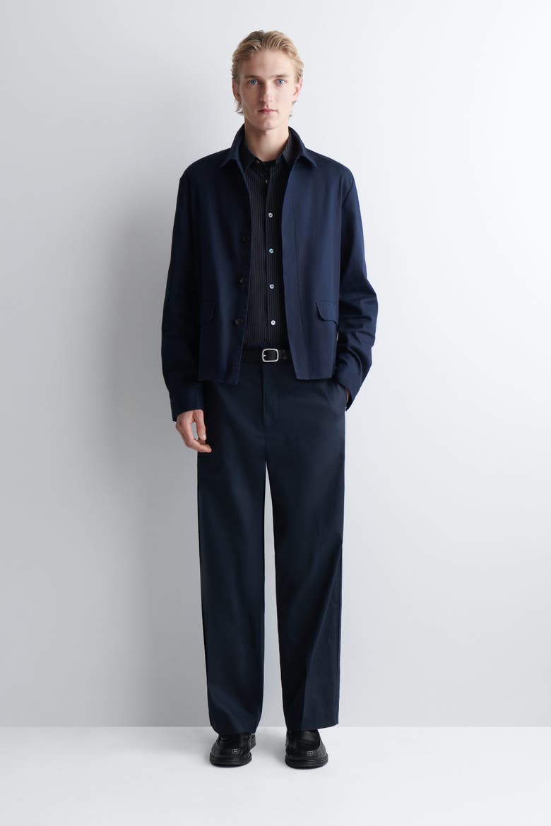 Cotton-Linen Relaxed-Fit Straight-Leg Pants, Main, color, NAVY