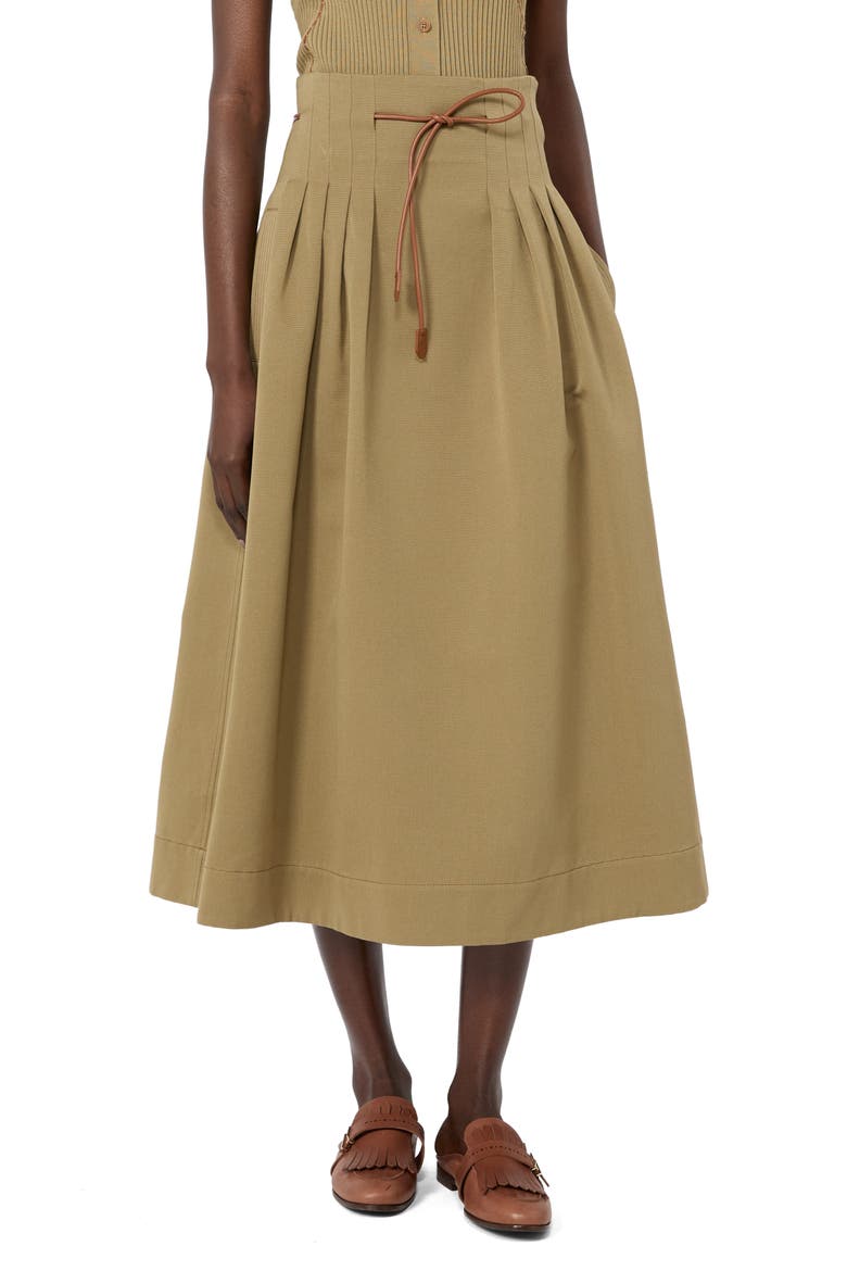 Tempio Pleated Cotton Ottoman Midi Skirt, Main, color, KAKI