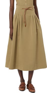 Max Mara Tempio Pleated Cotton Ottoman Midi Skirt