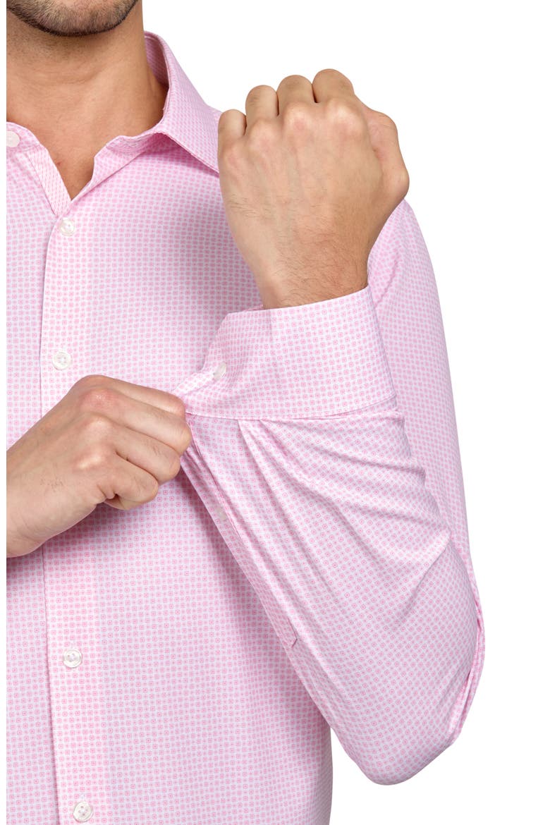 Slim Fit Flower Geo Print Recycled Performance Stretch Dress Shirt, Alternate, color, WHITE/ PINK