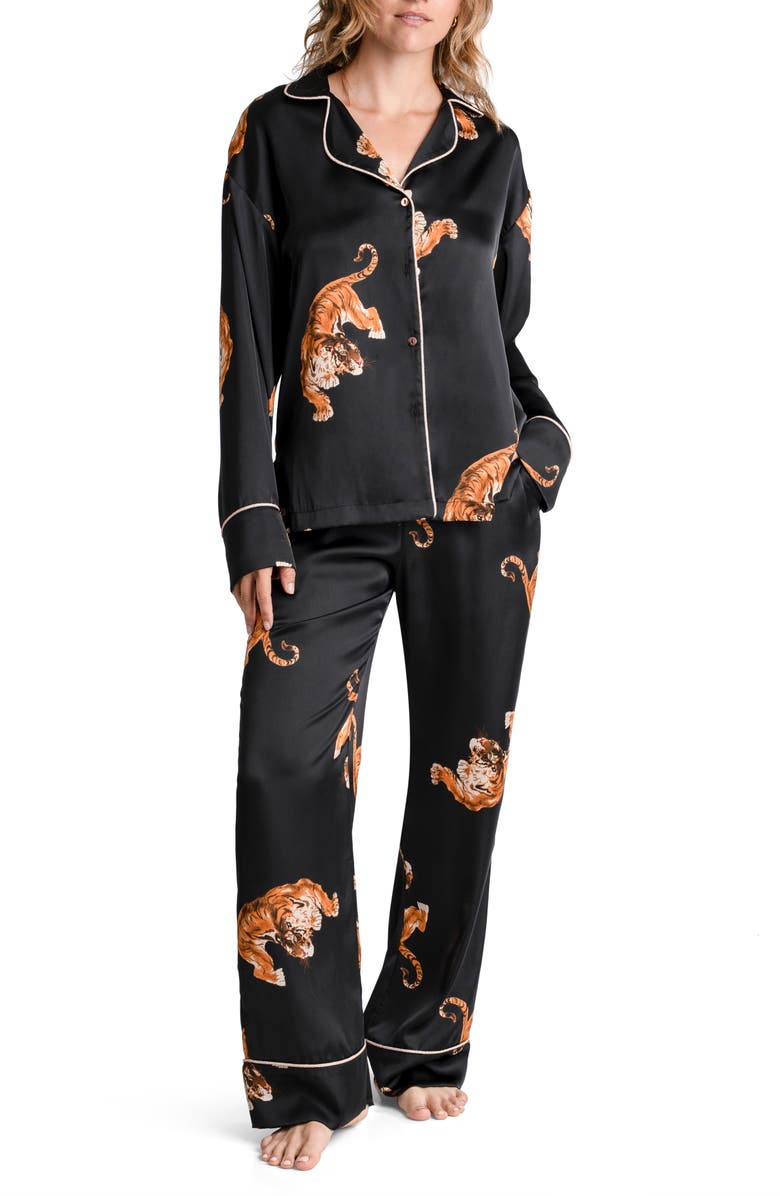 Midnight Bakery Tigress Print Satin Pajamas, Main, color, 