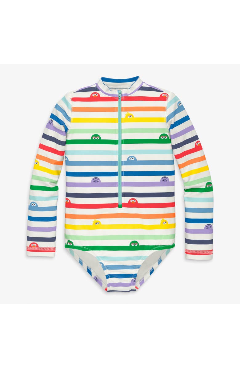 Primary Kids Sesame Street One-Piece Rash Guard, Main, color, White Sesame Street Stripes