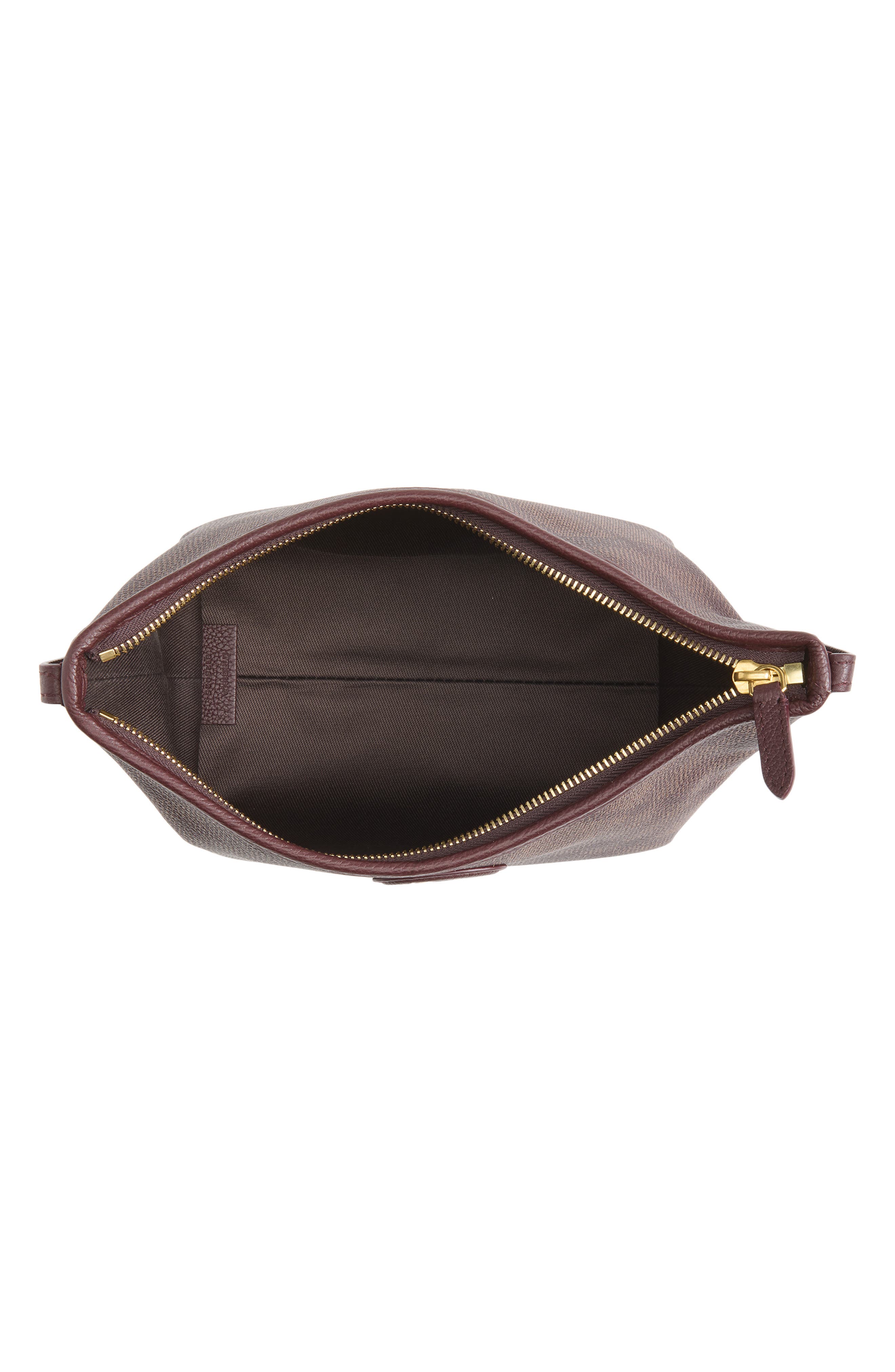 Burberry Highlands Check Leather Baguette Bag, Alternate, color, Vineyard Red