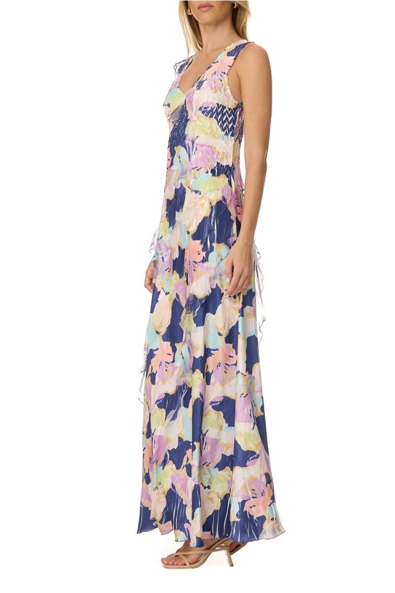 Ruffle Chiffon and Chrarmeuse Long Dress, Alternate, color, Spring Lily