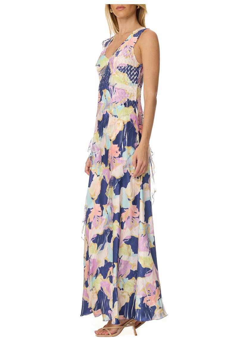 Komarov Ruffle Chiffon and Chrarmeuse Long Dress, Alternate, color, Spring Lily