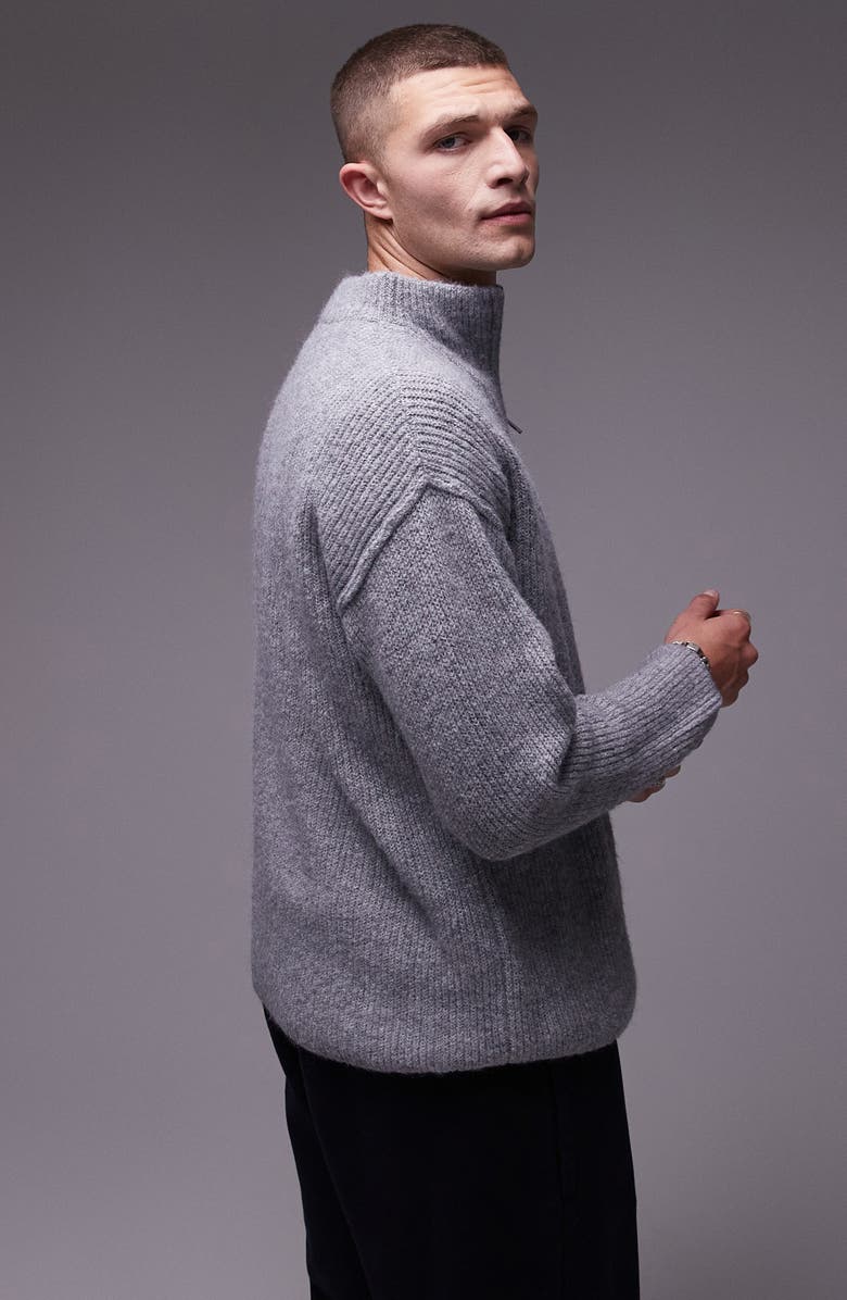 Topman Oversize Half Zip Rib Sweater, Alternate, color, 