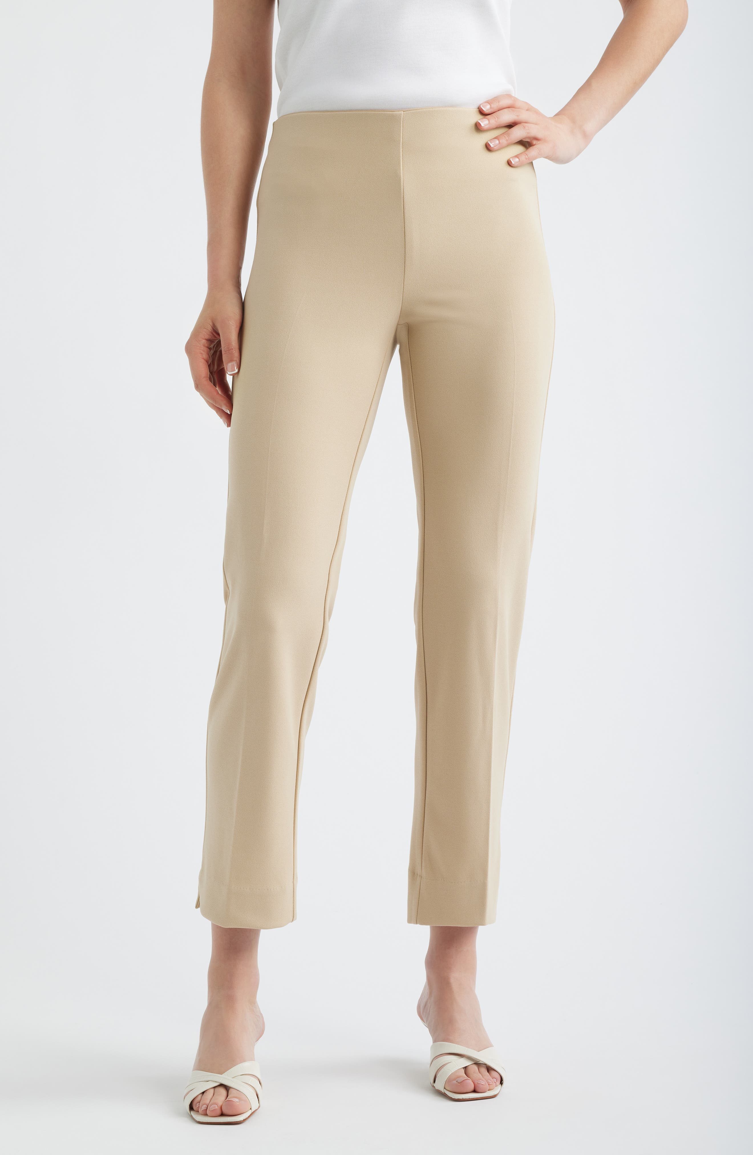 Anne Klein Hollywood Waist Straight Leg Ankle Pull-on Pants In Neutral