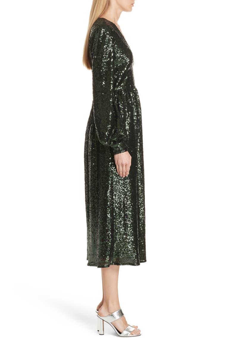 Camille Sequin Midi Dress, Alternate, color, DARK GREEN
