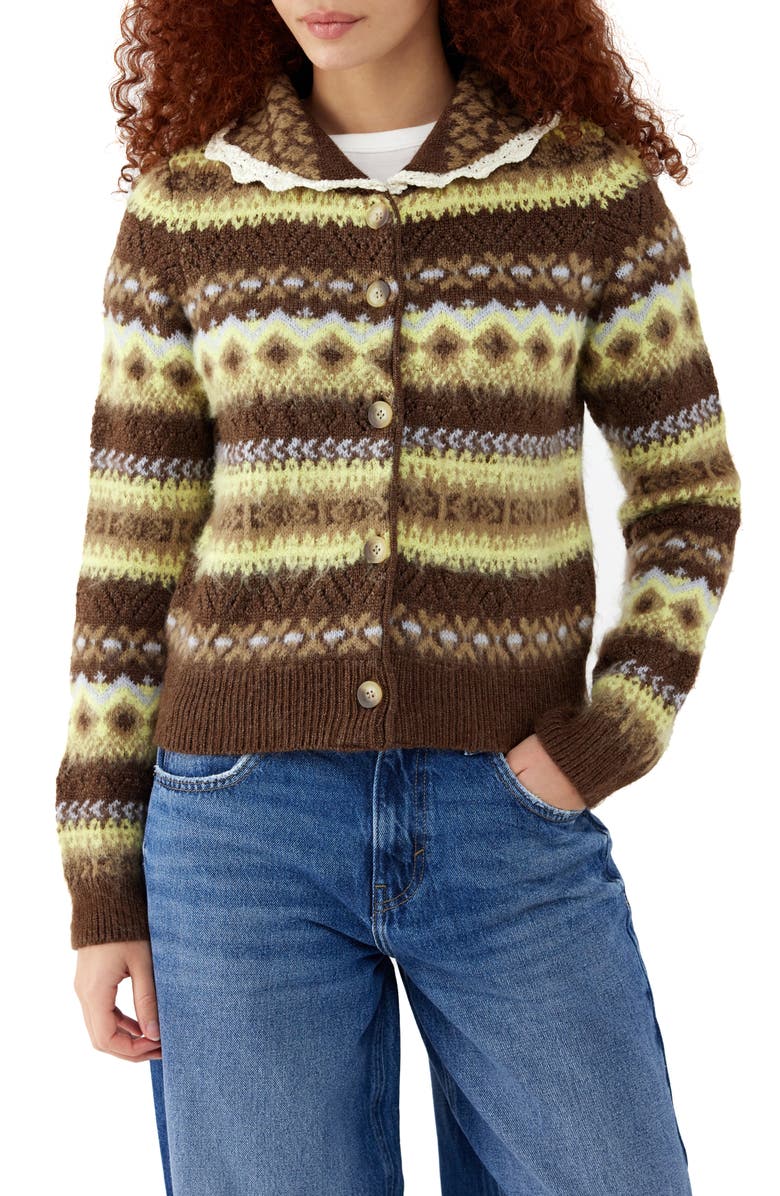 BDG Urban Outfitters Fair Isle Cardigan, Main, color, Chocolate