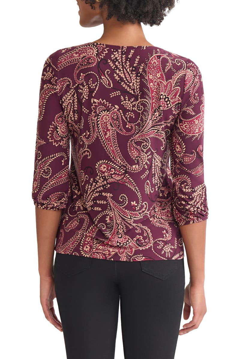 Jones New York Paisley Print Three Quarter Sleeve Top, Alternate, color, Wine Plum Multi