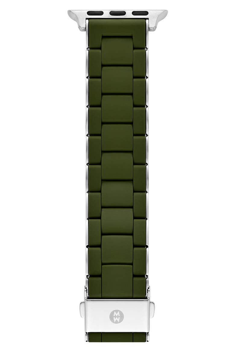 Silicone Apple Watch® Watchband, Main, color, DARK GREEN /SILVER