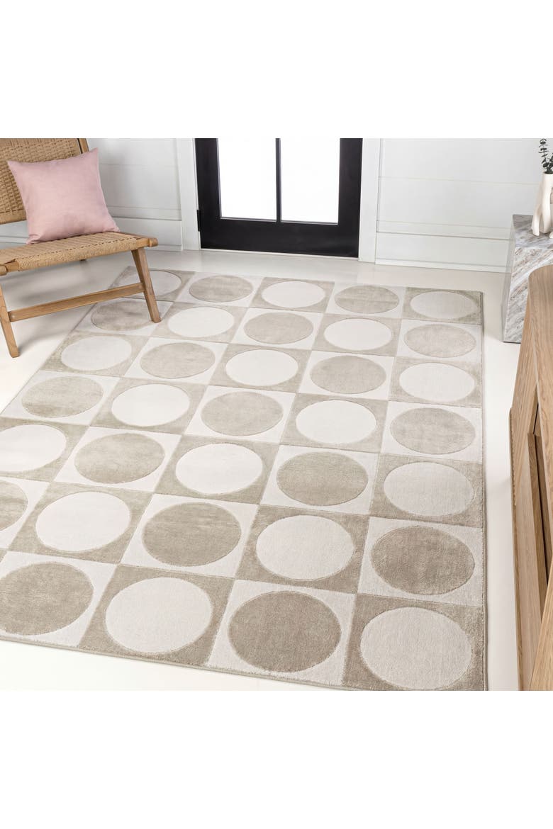 Helena Modern Geometric Circles In Squares High-Low Area Rug, Alternate, color, Beige/Cream