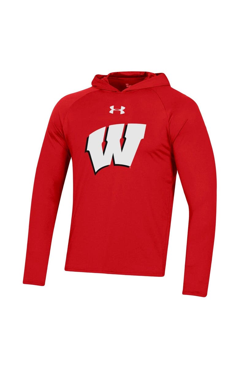Under Armour Men's Under Armour  Red Wisconsin Badgers School Logo Raglan Long Sleeve Hoodie Performance T-Shirt, Alternate, color, 