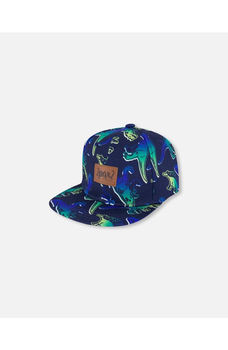 Deux par Deux Boy's Printed Cap Blue And Green Dino On Navy, Main, color, Blue And Green Dino On Navy