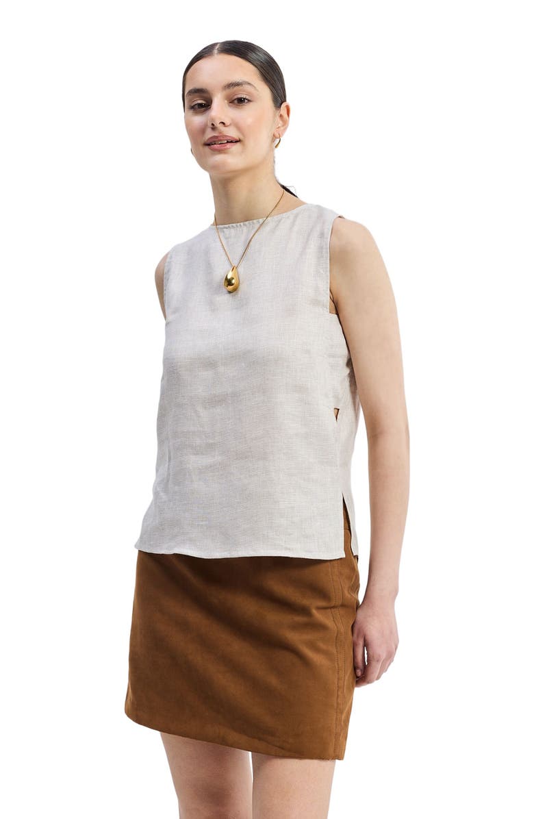 Reistor Boat Neck Linen Top, Alternate, color, Linen Check