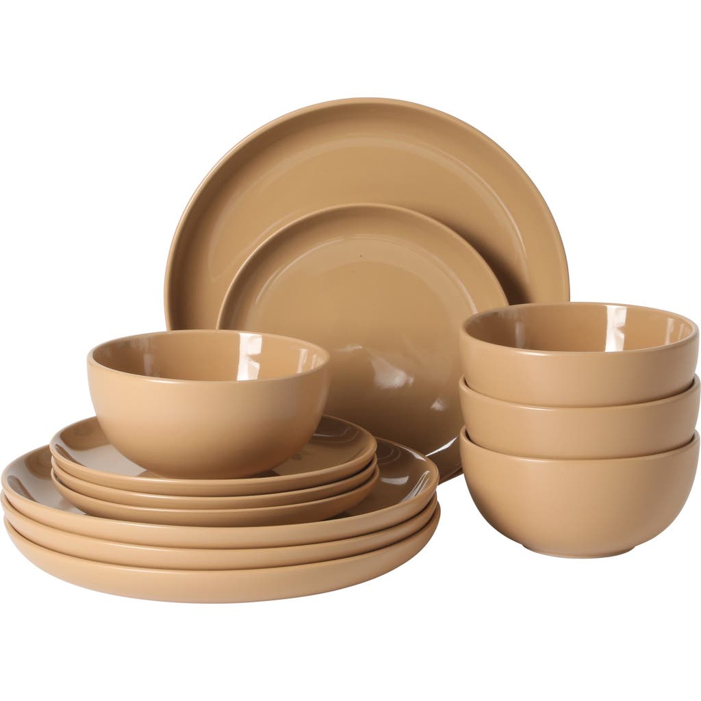 Gibson Home Rockaway 12 Piece Matte Two-tone Stoneware Dinnerware Set, Service For 4 In Sand