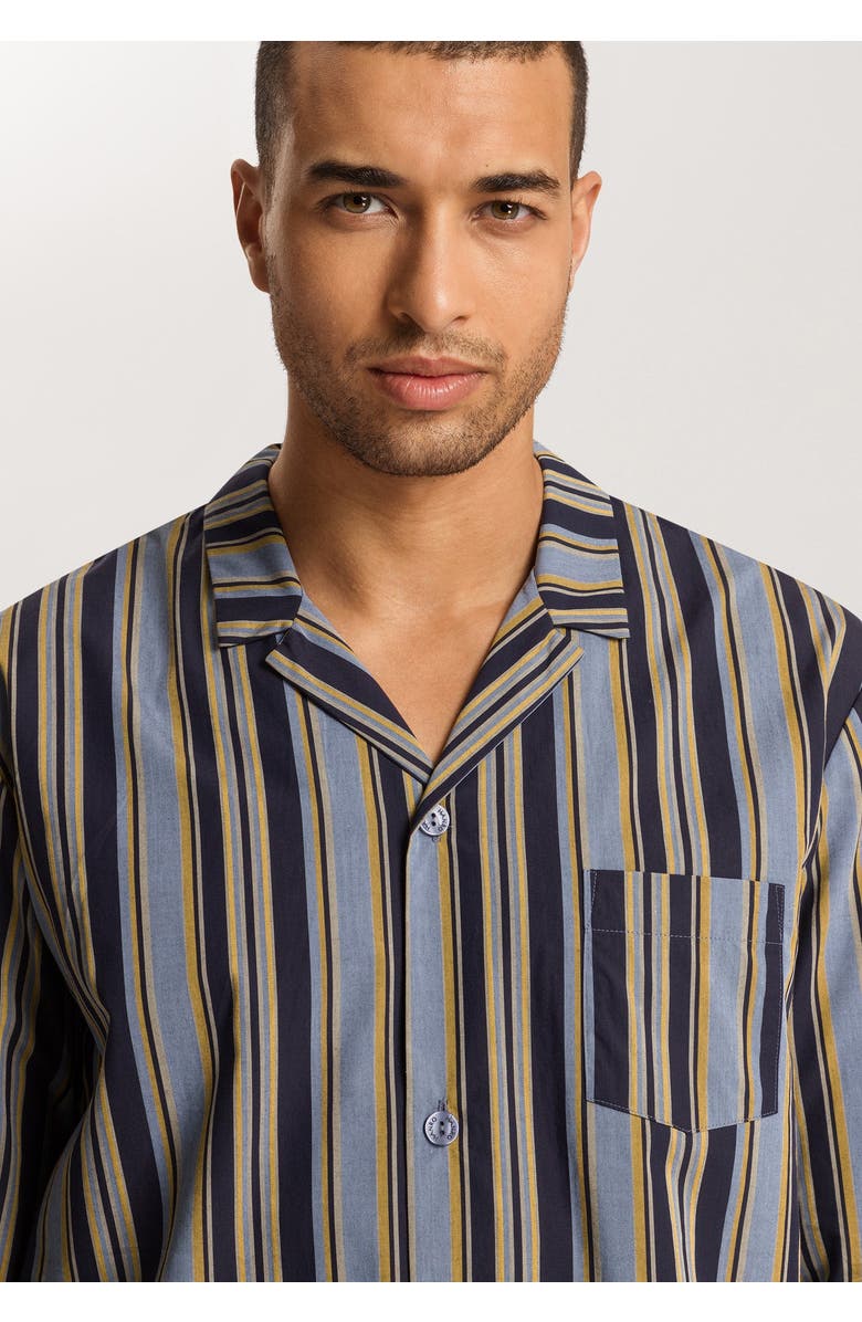 Hanro Night And Day Notch Collar Cotton Pajama Set, Alternate, color, Ocean Stripe