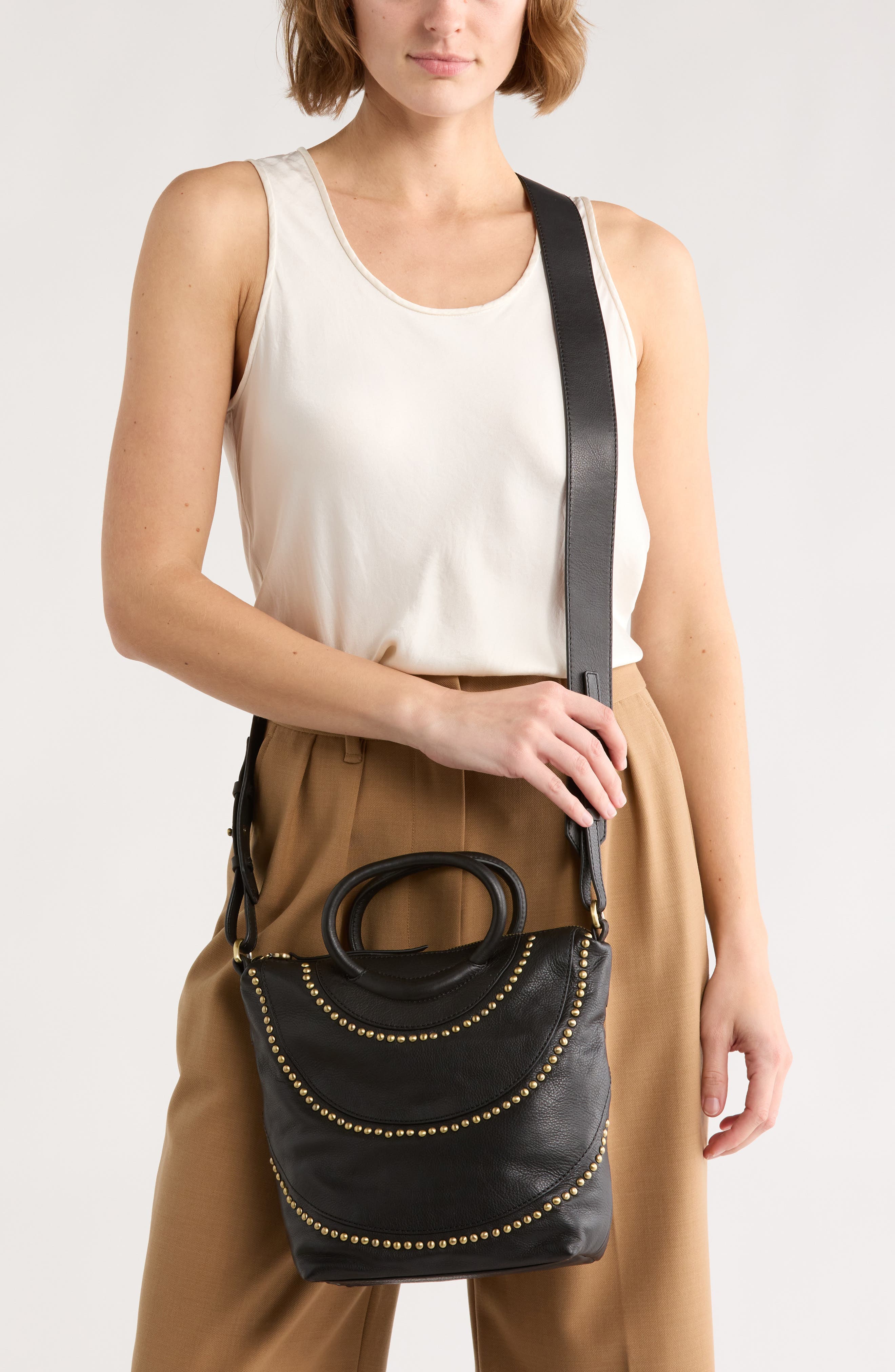 HOBO Maggie Studded Leather Crossbody Bag, Alternate, color, Black