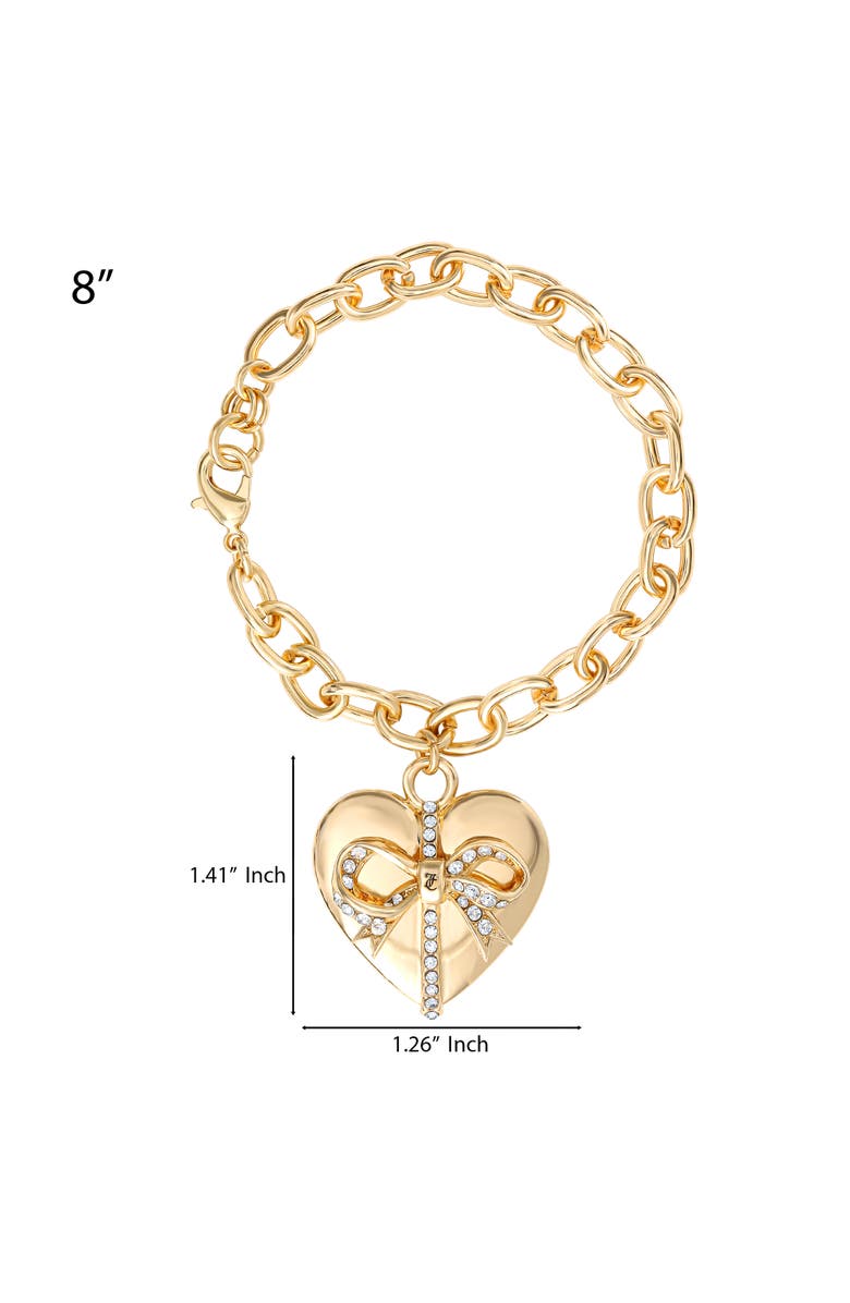 Juicy Couture Heart Bow Drop Bracelet, Gold-Tone Pavé, Alternate, color, Gold Tone