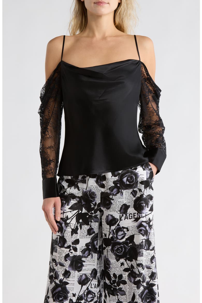 Zion Cold Shoulder Lace Panel Silk Top (Women) | Nordstromrack