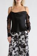 L'AGENCE Zion Cold Shoulder Lace Panel Silk Top
