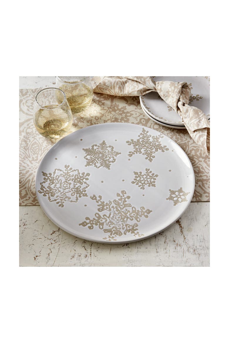 Falling Snow Multicolor Ceramic Serving Platter Winter Decor, Alternate, color, White