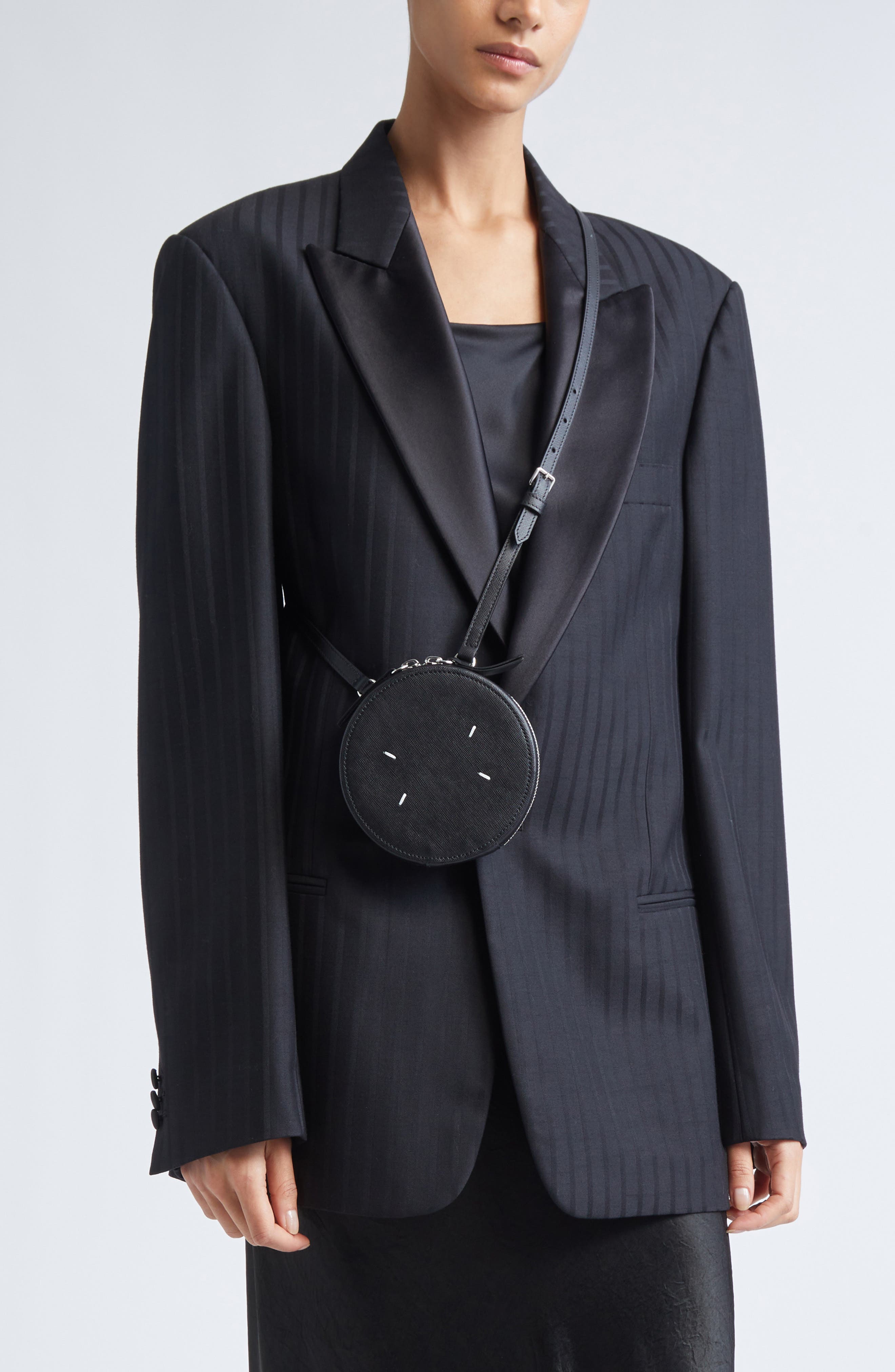 Maison Margiela Micro Circle Leather Crossbody Bag, Alternate, color, Black