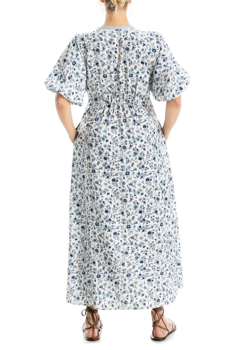 V-Neck Puff Sleeve Maxi Dress, Alternate, color, ECRU/ BLUE AZALEA CHINTZ