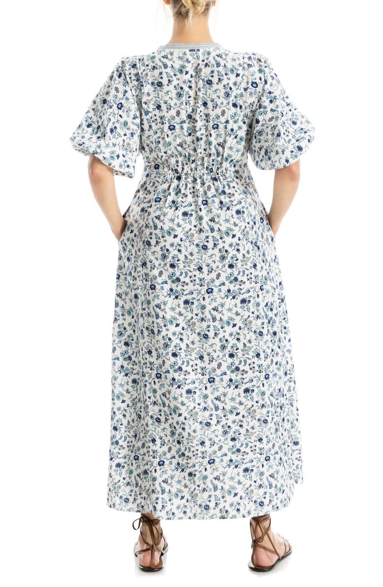 MAX STUDIO V-Neck Puff Sleeve Maxi Dress, Alternate, color, Ecru/ Blue Azalea Chintz