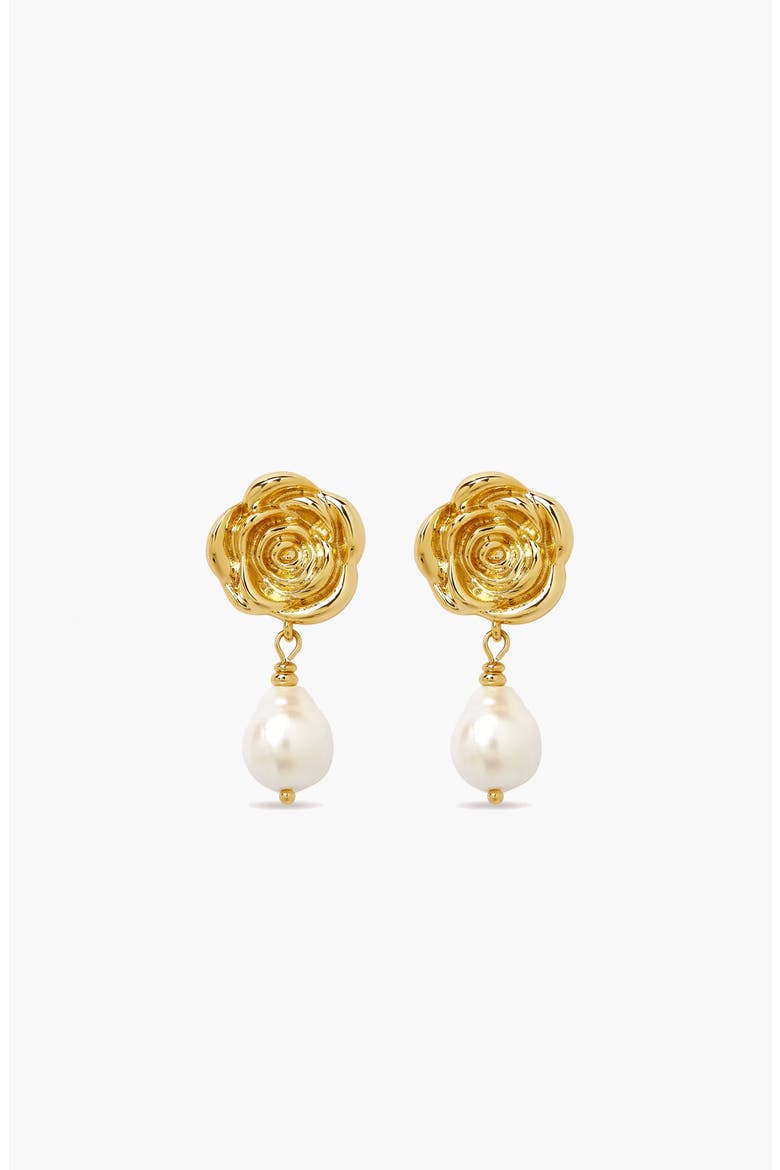 Rose Pearl Drop Earrings In Gold & Pearls, Main, color, Gold