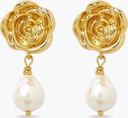 YOJ Rose Pearl Drop Earrings In Gold & Pearls