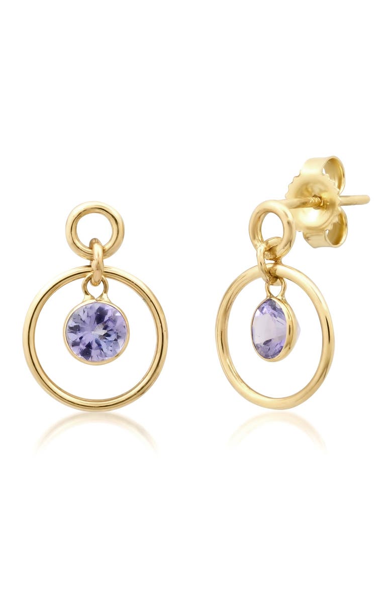 ELLIOT YOUNG Tiny 14K Double Circle Studs with Dangling ROUND Gemstone, Main, color, Tanzanite