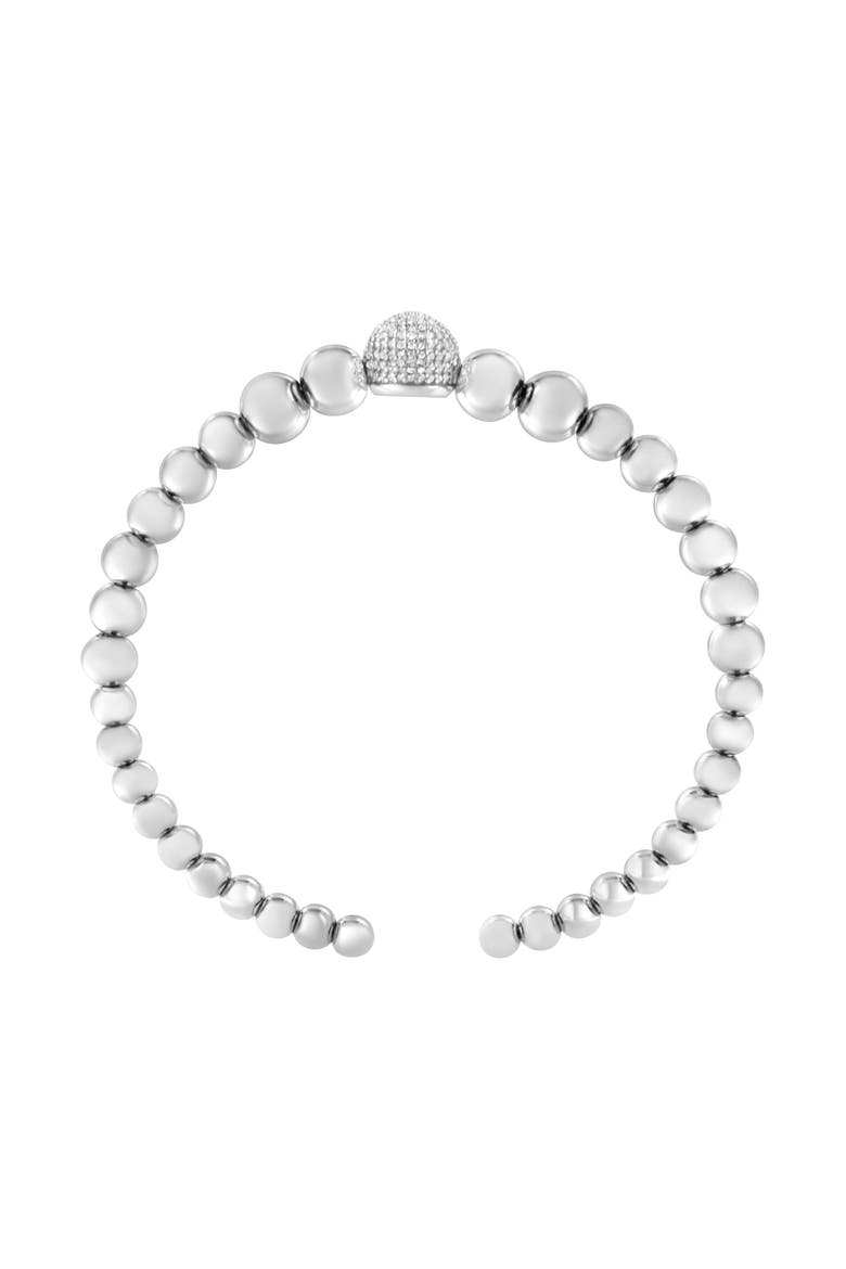 Silver 1/6 Cttw Diamond Rondelle Graduated Ball Bead Cuff Bangle Bracelet, Alternate, color, White