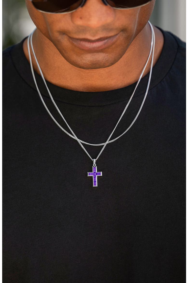 Cubic Zirconia Cross Pendant Necklace, Alternate, color, PURPLE