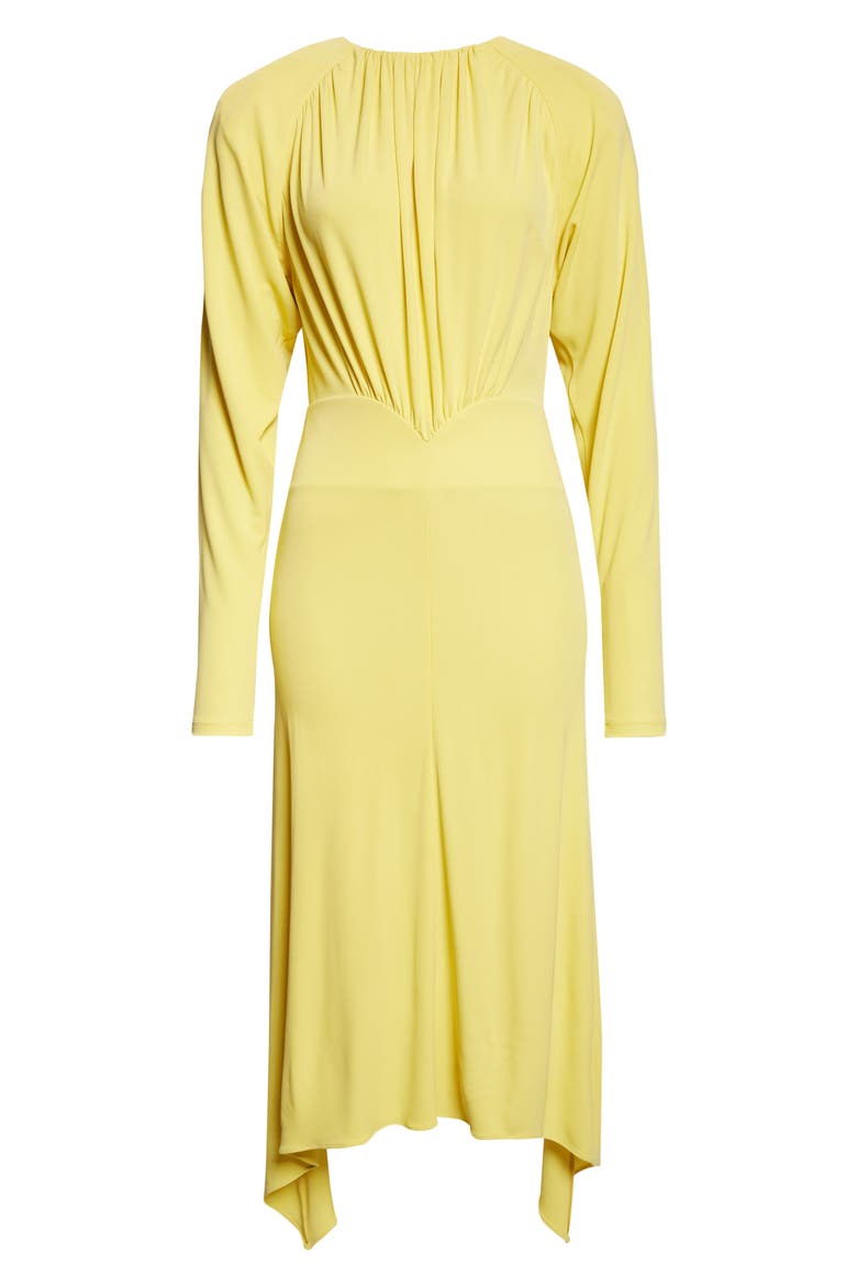 Gathered Long Sleeve Jersey Midi Dress, Alternate, color, MIMOSA