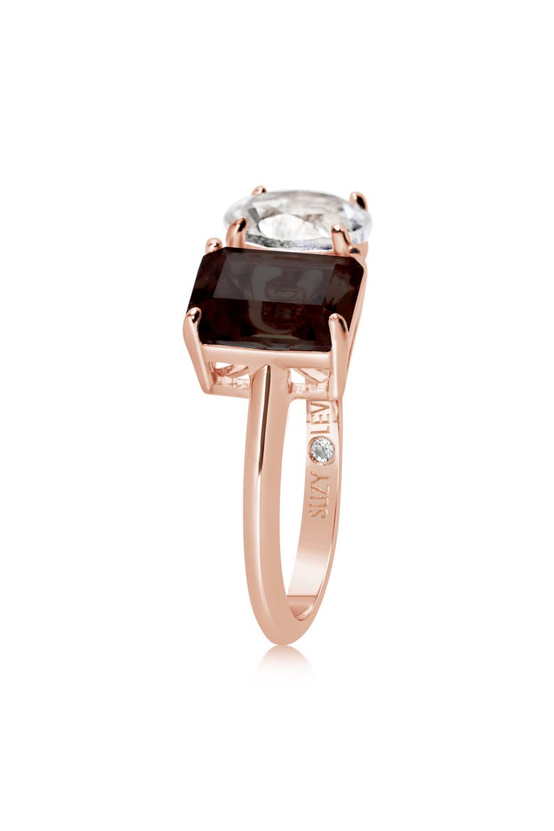 Sterling Silver Two-Stone Ring, Alternate, color, ROSE GOLD/ BROWN